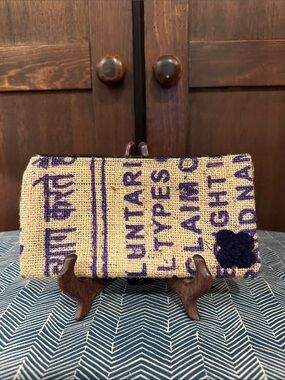 Jute wallet • burlap • unique zippered pouch • toiletry bag